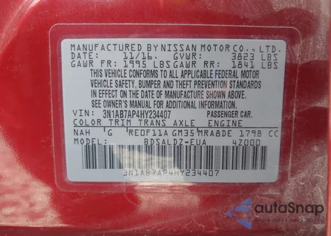 2017 Nissan Sentra Sv from USA, damaged, VIN 3N1AB7AP4HY234407